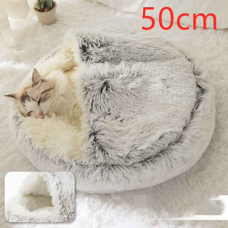 Lit 2 en 1 pour chien et chat - Lit d'hiver rond en peluche chaud pour animaux de compagnie - Lit doux et long en peluche pour animaux de compagnie